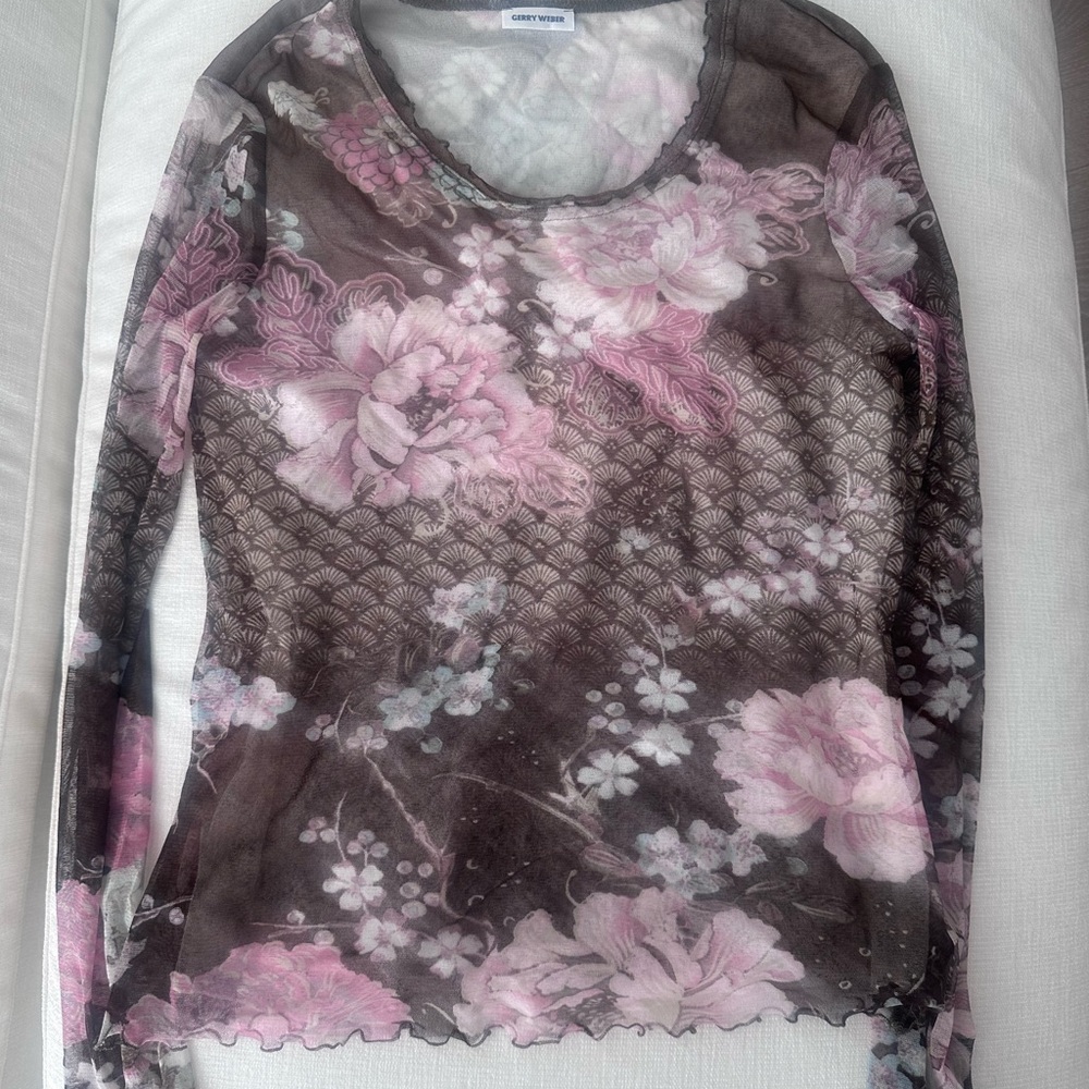Gerry Weber Pink & Brown Floral Mesh Long Sleeve Top M 8